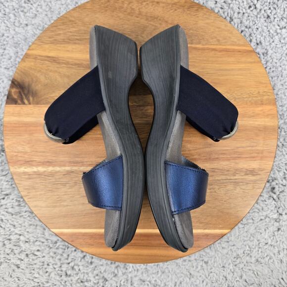 Naot Pinotage Navy Leather Open Toe Double Strap Mini Wedge Sandals Womens 37 - Picture 8 of 13